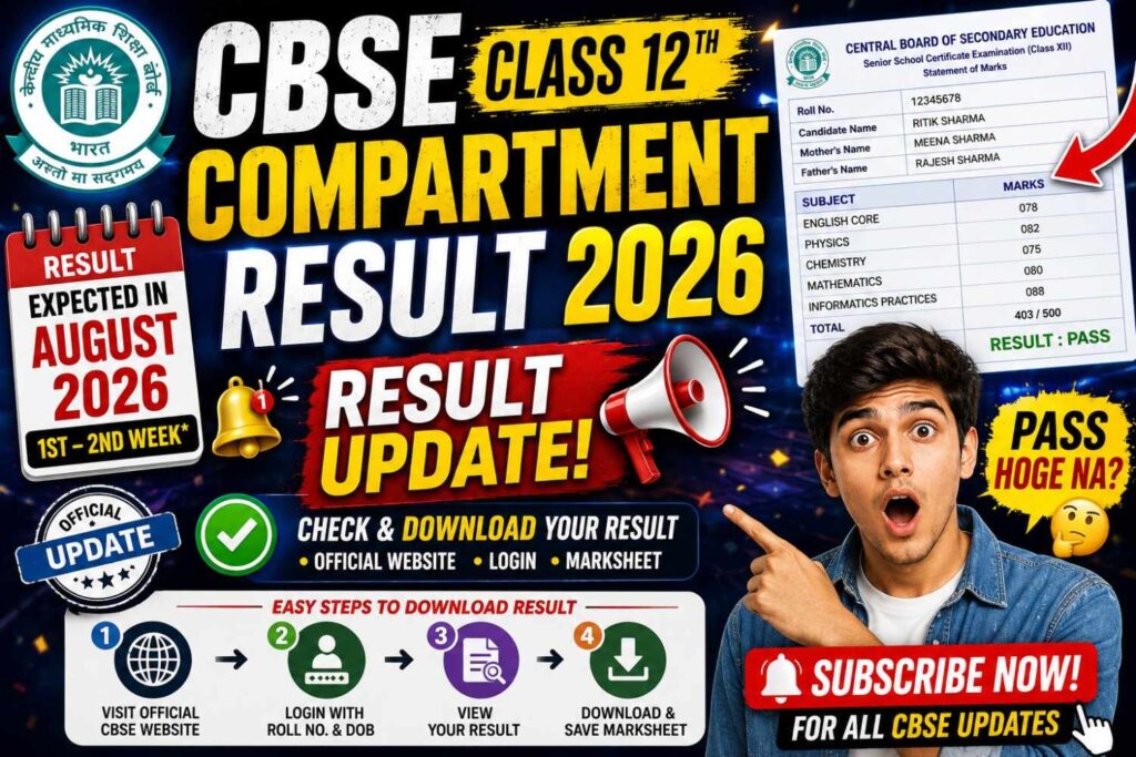 CBSE Class 12 Compartment Result 2026 update with expected result date, official website and marksheet download process