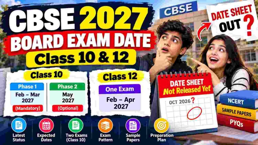 CBSE 2027 Board Exam Date Sheet for Class 10 and 12, expected dates and two-exam system