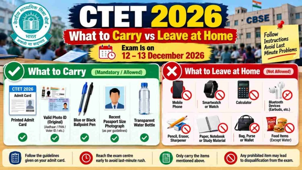 CTET Exam 2026 what to carry and what not to carry at the exam centre